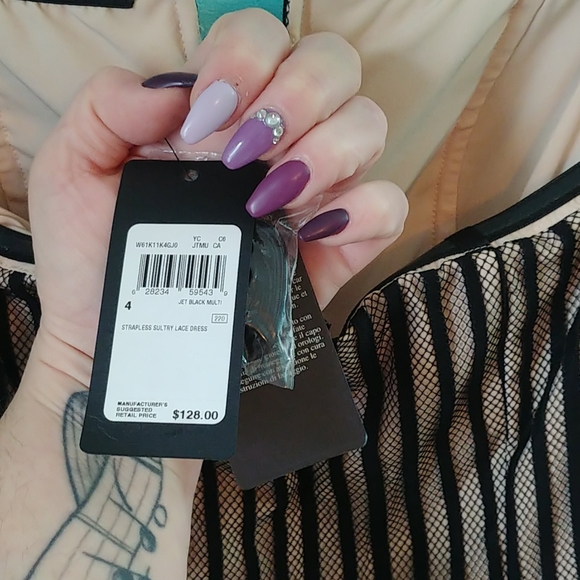 GUESS Black Lace Bodycon Strapless Vacation Dress - Picture 3 of 12